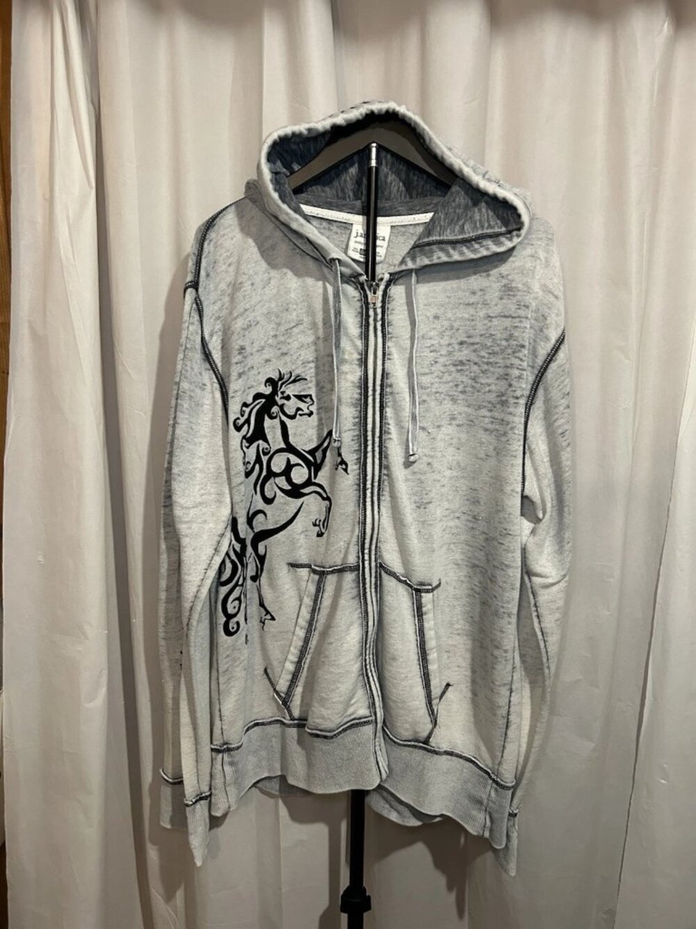 J America Black Horse Vintage Hoodie Light Gray Size XL